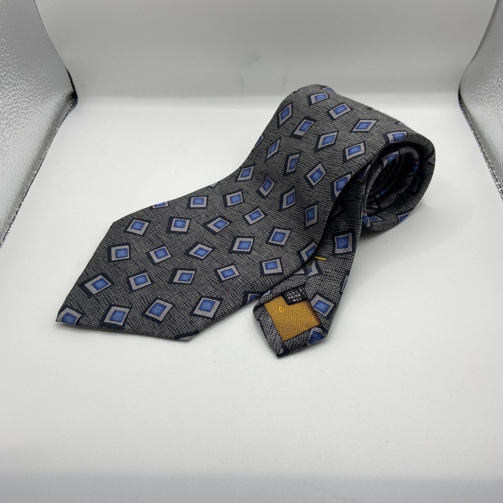 Louis Roth Designer Necktie Mens Gray Geometric Silk Adjustable Office Business